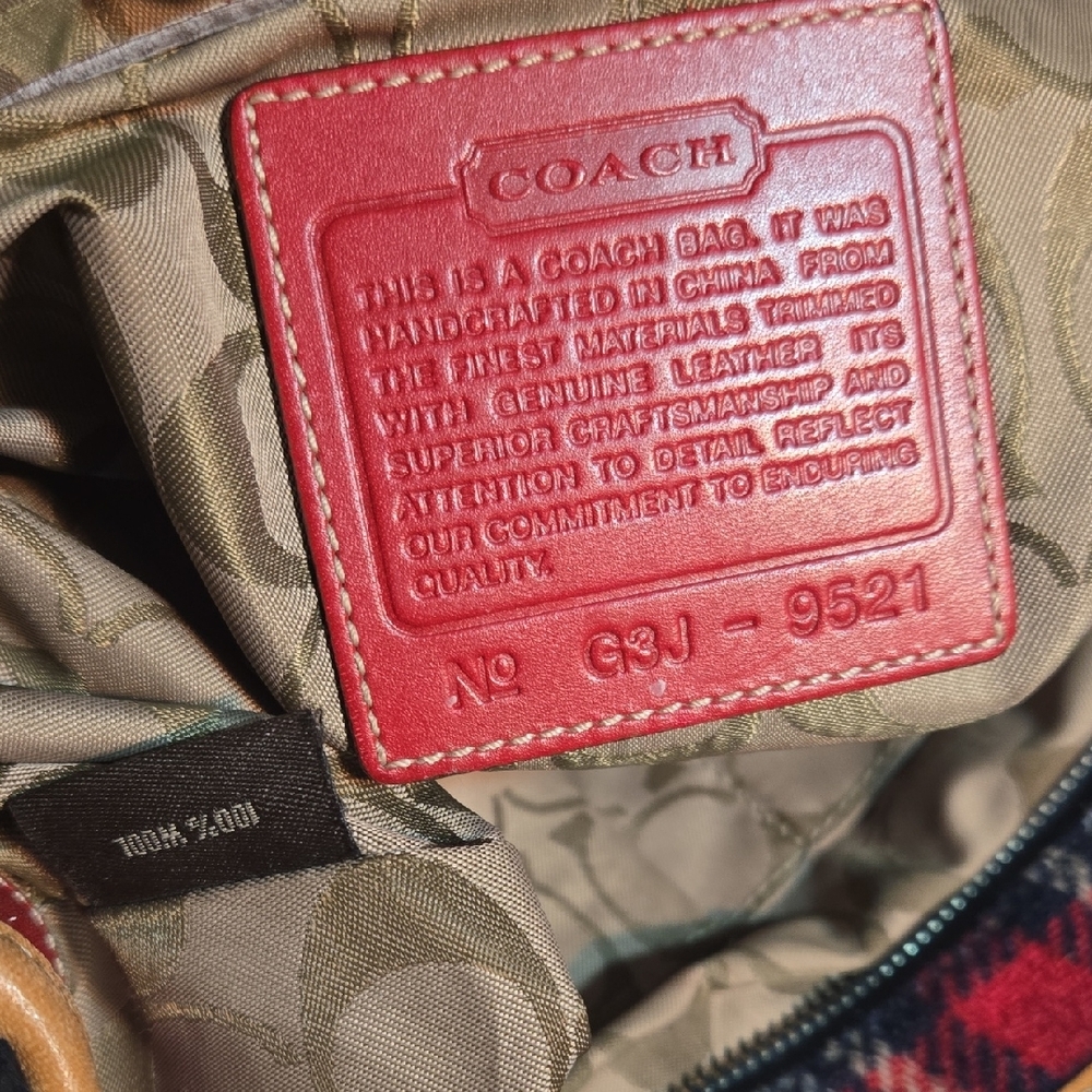 Coach Plaid Tote with Red and Brown Leather - Picture 14 of 16